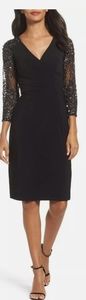 NWT Adrianna Papell Black Vneck Sequin Dress Sz 2